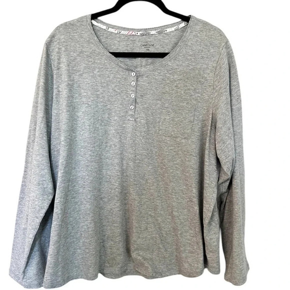 Cuddl Duds Other - Cuddle Duds Women's Light Gray Long Sleeve Scoop Button Up Neck Top Size XXL GUC